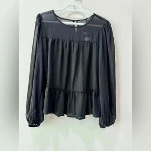 Marc New York Black Sheer Neck Tier Bottom Blouse - Size M